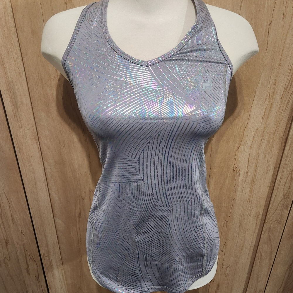 Fila Sport Womens XS Purple Holographic Iridescent Racerback Tank Top Activewear
